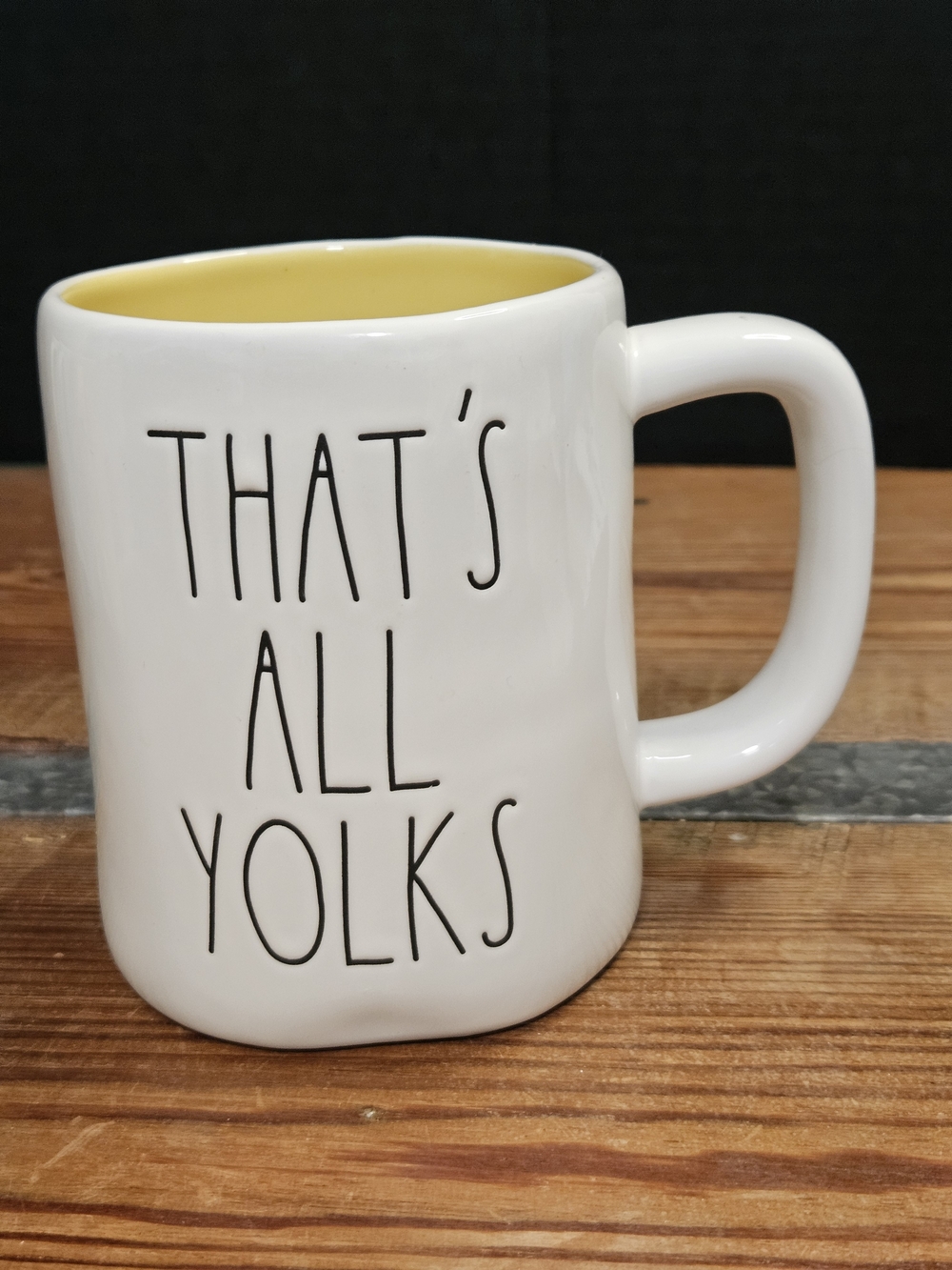 Rae Dunn White Ceramic Mug with Yellow Interior - 'That's All Yolks'
